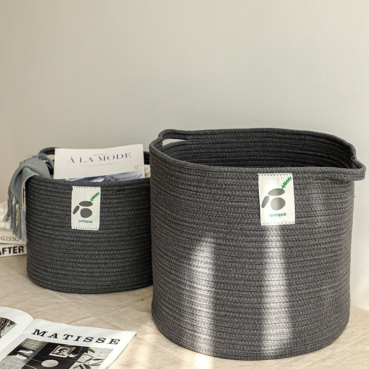 AshlynNest Charcoal Round Cotton Rope Basket