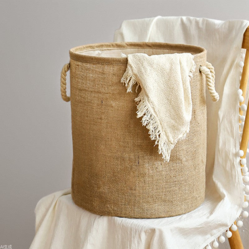 AshlynNest Jute Cylinder Hamper with Rope Handles