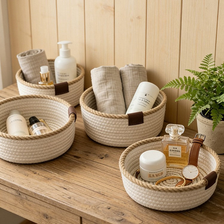 AshlynNest Cotton-Jute Rope Bowl Set of 3