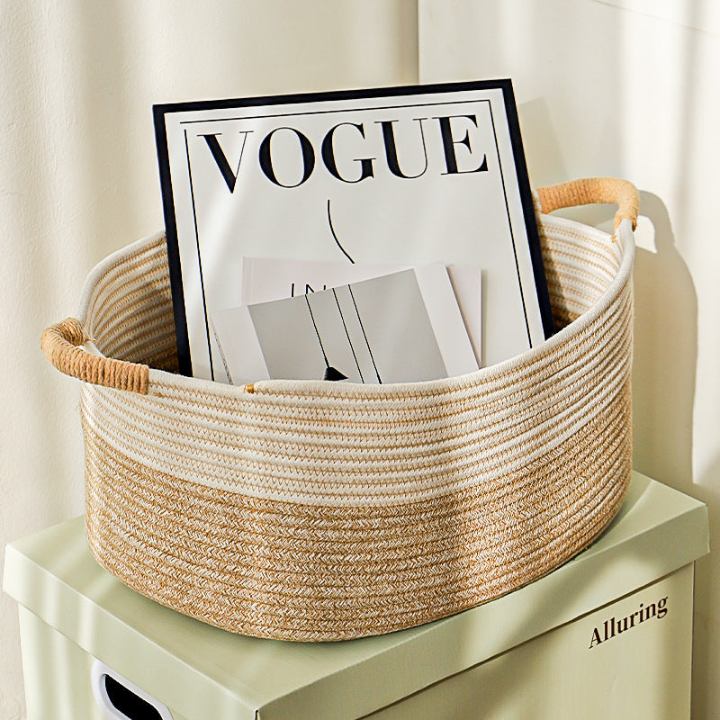 AshlynNest Oval Two-Tone Cotton Rope Basket