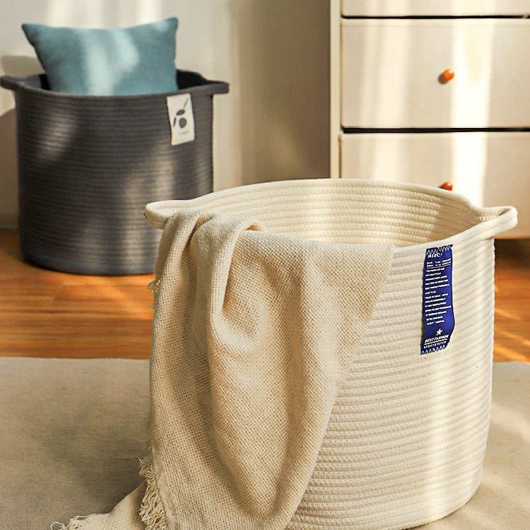 AshlynNest Charcoal Round Cotton Rope Basket