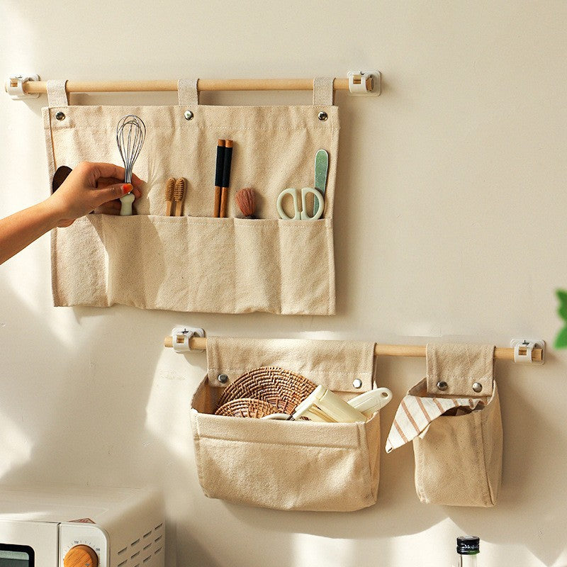 AshlynNest Canvas Wall Pocket Organizer with Wood Rod
