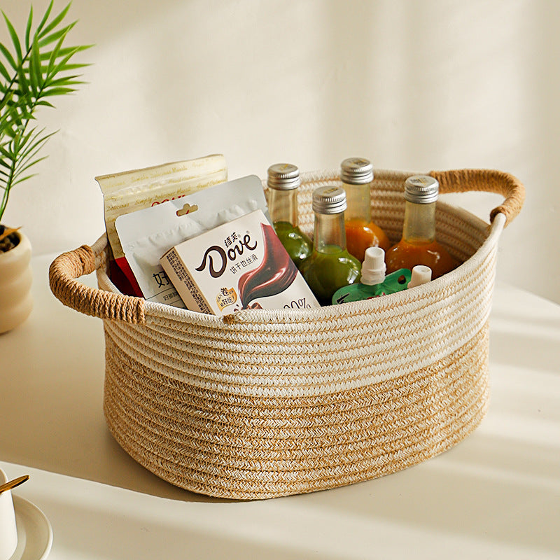 AshlynNest Oval Two-Tone Cotton Rope Basket