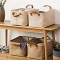 AshlynNest Herringbone Fabric Bin with Faux-Leather Handles