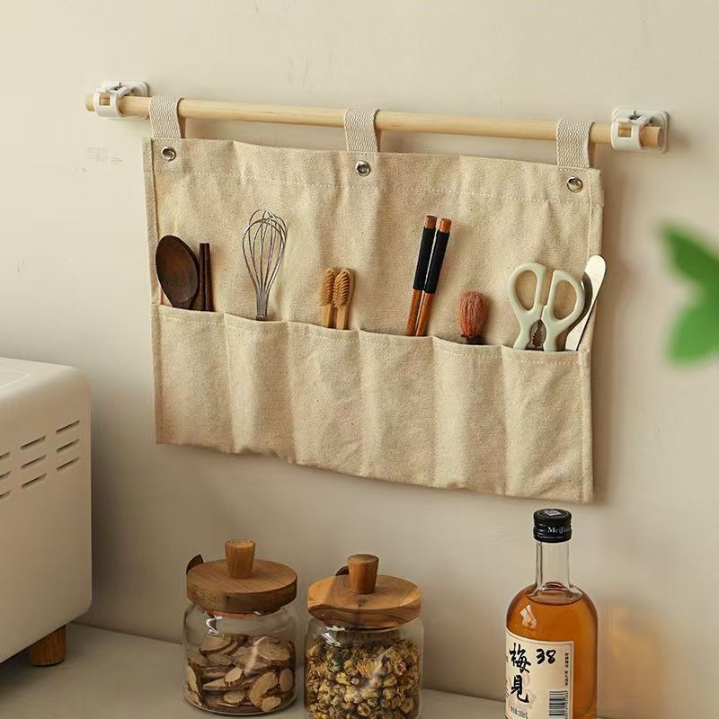 AshlynNest Canvas Wall Pocket Organizer with Wood Rod