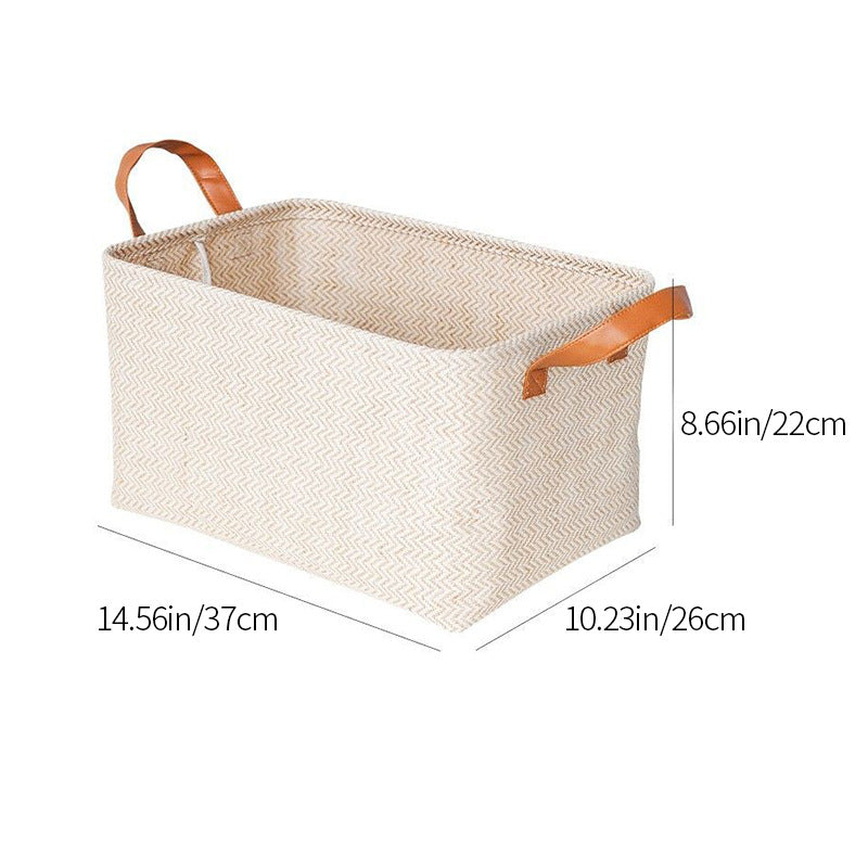 AshlynNest Herringbone Fabric Bin with Faux-Leather Handles