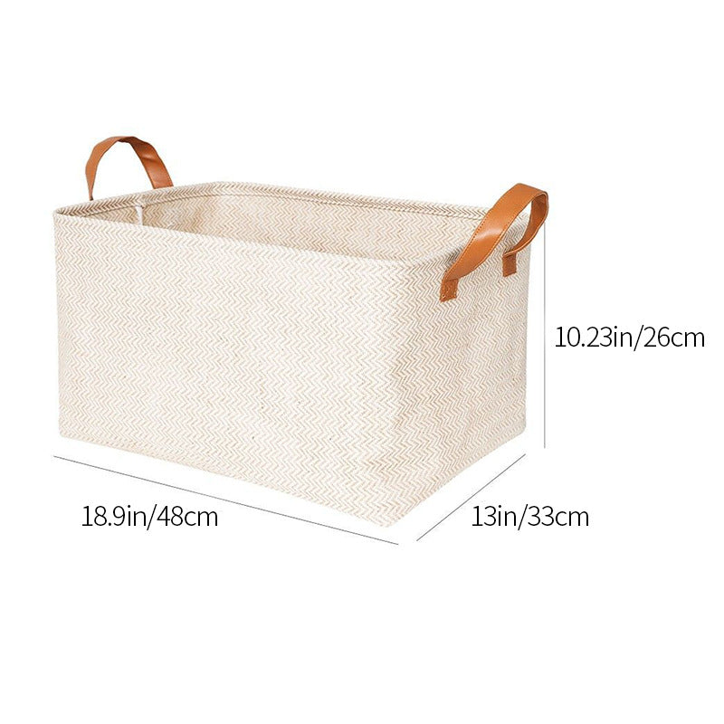 AshlynNest Herringbone Fabric Bin with Faux-Leather Handles