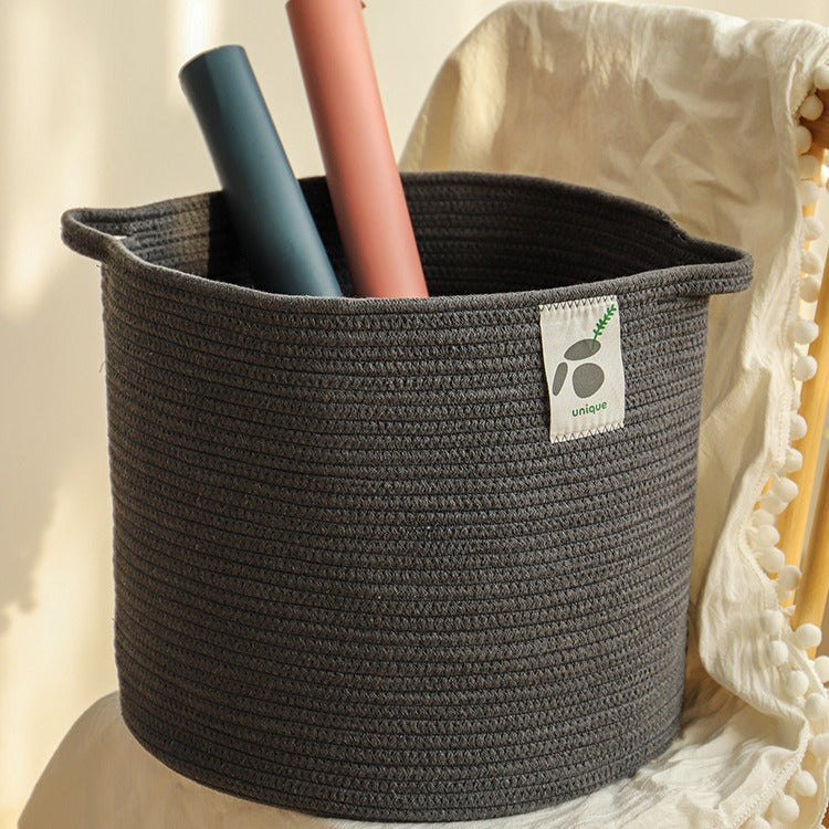 AshlynNest Charcoal Round Cotton Rope Basket